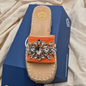 NEW WHITE MOUNTAIN Stitch Low Platform Espadrille Sandal slide Cantaloup Size 7